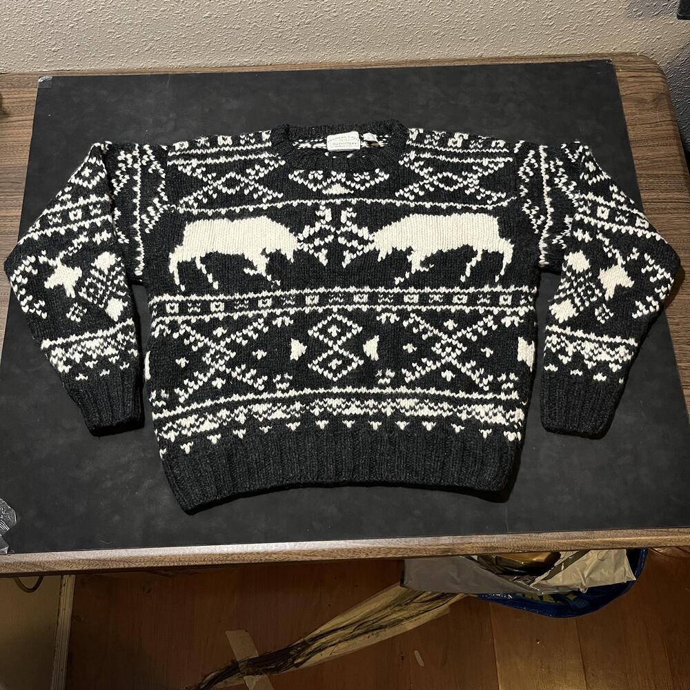 Vintage American Eagle Outfitters Wool Sweater Elk Cowichan Fair Isle Western